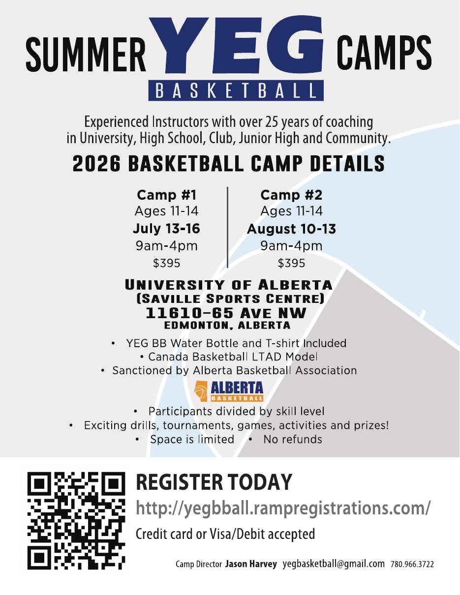 YEG BASKETBALL Summer Camps 2026 flyer